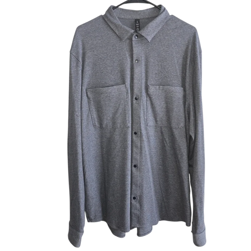 Lululemon Men's Soft Knit Overshirt Grey/Navy Button-Up Shirt Jacket Size XL
